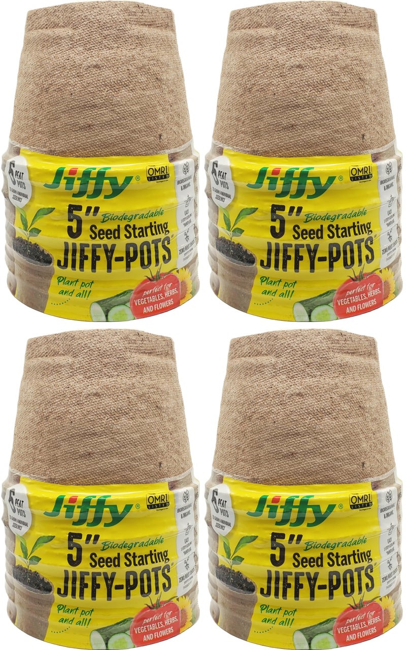 Jiffy أواني بدء زراعة البذور من جيفي - قابلة للتحلل، مثالية للشتلات - 5 بوصات، 24 عبوة - خث - Image 1